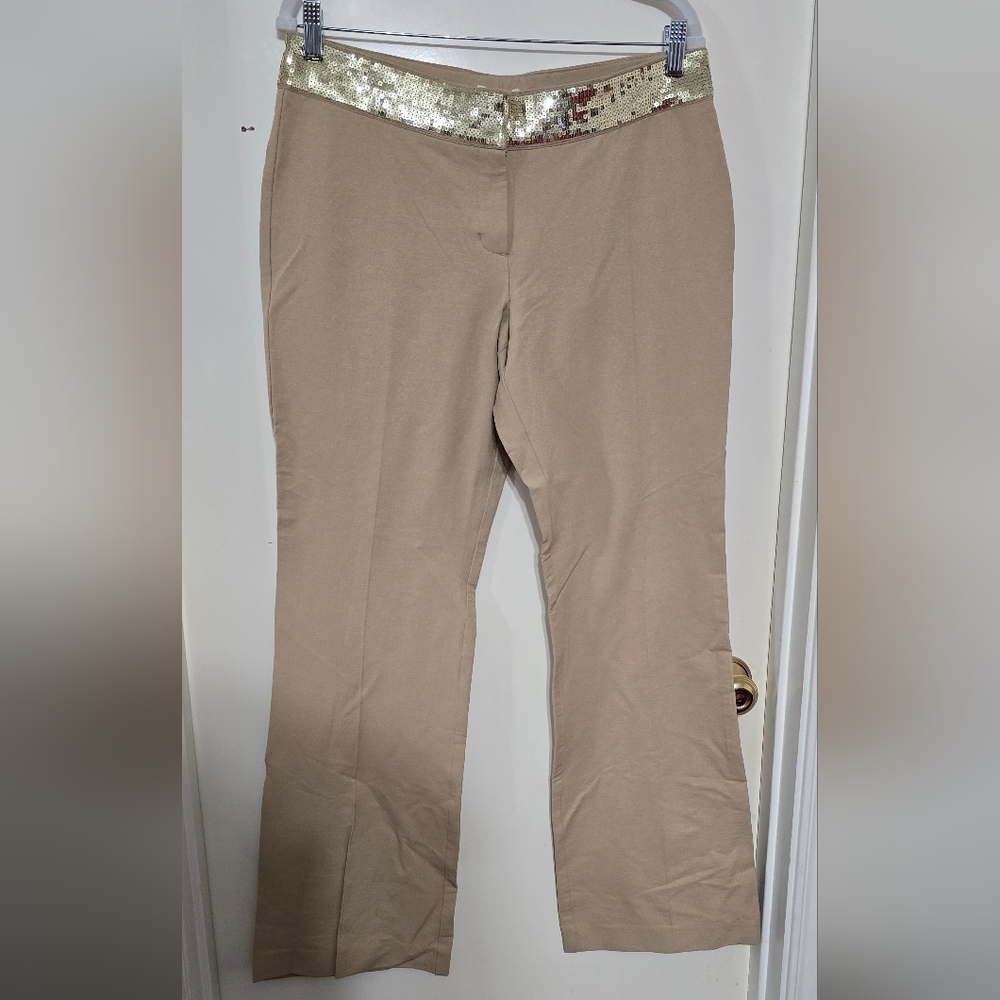 #890 Metro 7 Women's Tan Pants with Sequin Waistband